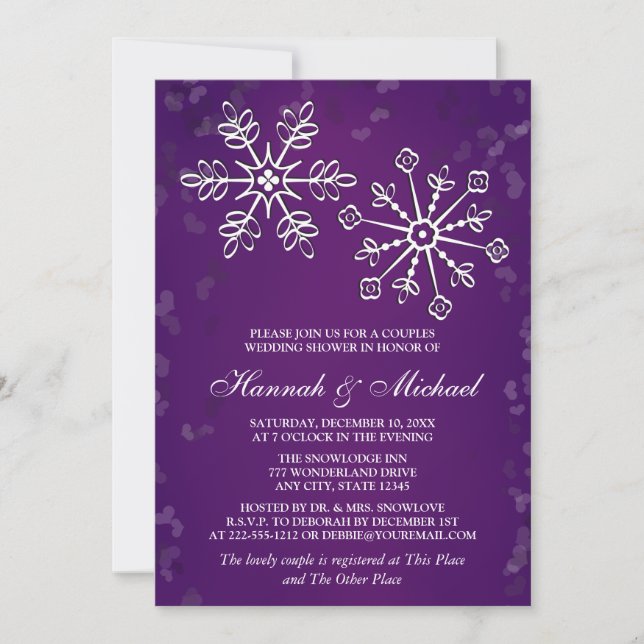 INVITACIÓN DUCHA DE BODA DE LAS PAREJAS DE FRENO PURPLE (Anverso)