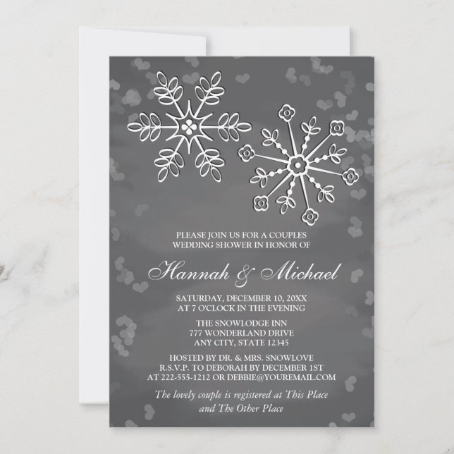 INVITACIÓN DUCHA DE BODA DE LAS PAREJAS DE NIEVE DE CHALKBOAR (Anverso)