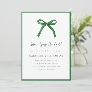 Invitación Ducha de boda de lazo verde Ella está atando el nu