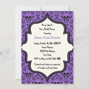 Invitación Ducha de boda de novias Skulls damask Halloween