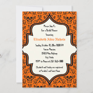 Invitación Ducha de boda de novias Skulls damask Halloween