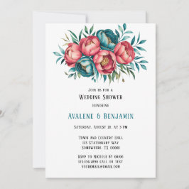 Invitación Ducha de Boda de Oro Coral y Verde azulados Peonie