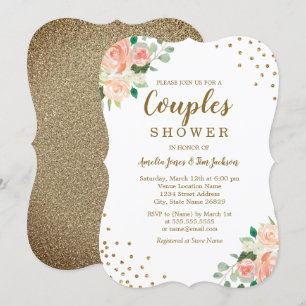 Invitación Ducha de boda de parejas de confeti floral dorado