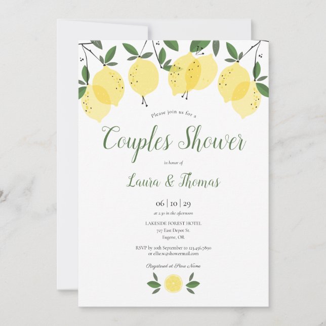 Invitación Ducha de boda de parejas de limones modernos (Anverso)