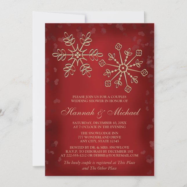 INVITACIÓN DUCHA DE BODA DE PAREJAS ROJAS Y ORO (Anverso)