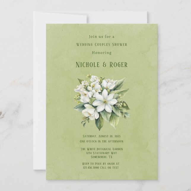 Invitación Ducha de Boda de Parejas Verde Floral Blanco Pinta (Anverso)