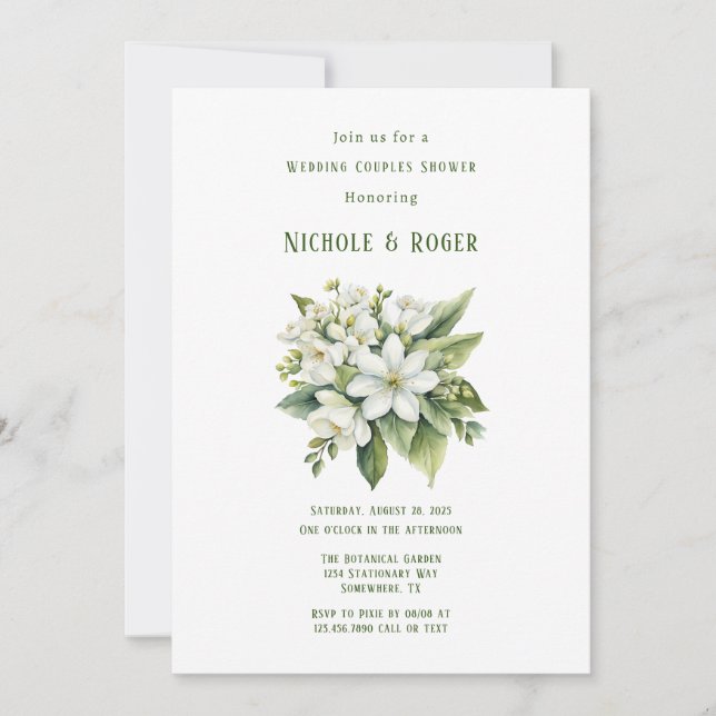 Invitación Ducha de Boda de Parejas Verde Floral Blanco Pinta (Anverso)