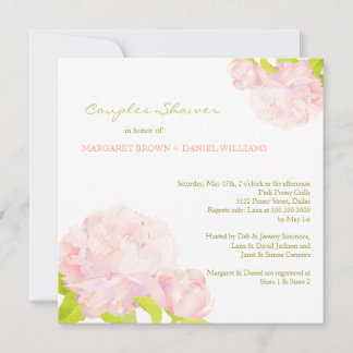Invitación Ducha de Boda de peones rosados de primavera