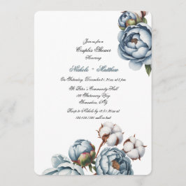 Invitación Ducha de Boda de Peonía Azul Polvoriento y Algodón