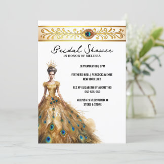 Invitación Ducha de boda de plumas de pavo real