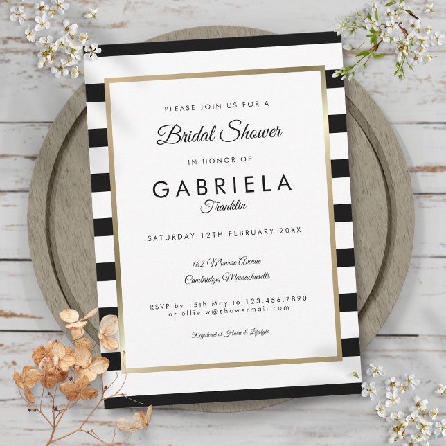 Invitación Ducha de Boda de Raya Clásica (Classic Stripe Wedding Bridal Shower Invitation)