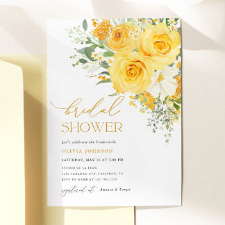 Invitación Ducha de Boda de Rosa Floral Amarilla