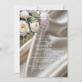 Invitación Ducha de boda de seda blanca con rosas y peonía
