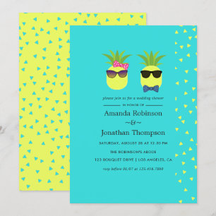 Invitación Ducha de boda divertida de piña turquesa y limón