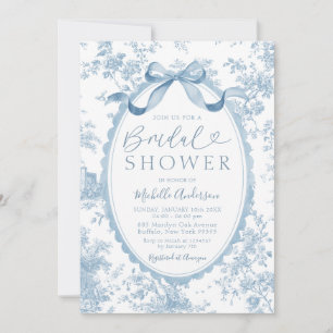 Invitación Ducha de Boda Dusty Blue Chinoiserie Toile Frances
