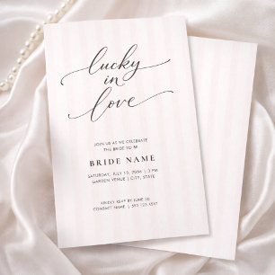 Invitación Ducha de Boda Elegante Raya Rosa Afortunada en el
