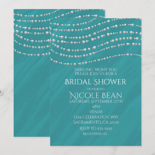 Invitación Ducha de Boda Elegante Turquesa y Perlas