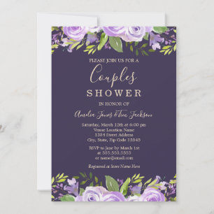 Invitación Ducha de boda floral acuarela púrpura para parejas