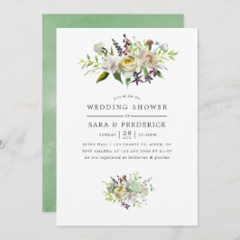 Invitación Ducha de boda floral acuarela verde y blanco