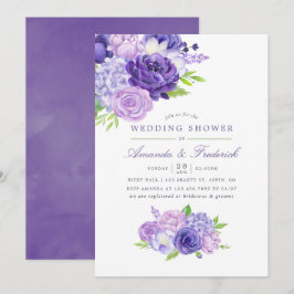 Invitación Ducha de Boda Floral Acuarela Violeta Ultra
