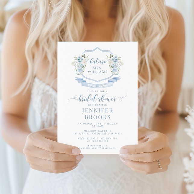 Invitación Ducha de Boda Floral Azul Claro Crest Francés (Subido por el creador)