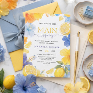Invitación Ducha de Boda Floral Azul Limón La Fuerza Principa