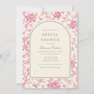 Invitación Ducha de Boda Floral Chinoisería Rosa Blanco