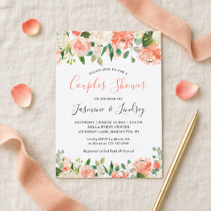 Invitación Ducha de boda floral coral melocotón para parejas