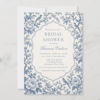 Invitación Ducha de boda floral de porcelana azul polvoriento