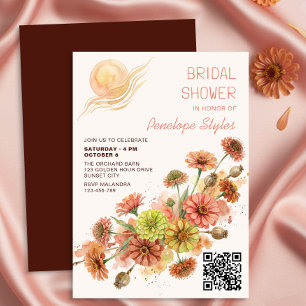 Invitación Ducha de Boda Floral de Terracota Moderna al Sol