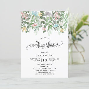 Invitación Ducha De Boda Floral, Flores De Cabaña De Acuarela