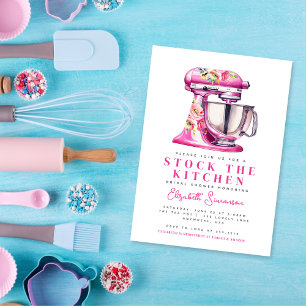 Invitación Ducha de Boda Floral Rosa Abastece la Cocina