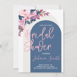Invitación Ducha de Boda Floral Rosa Azul Marino Arco 