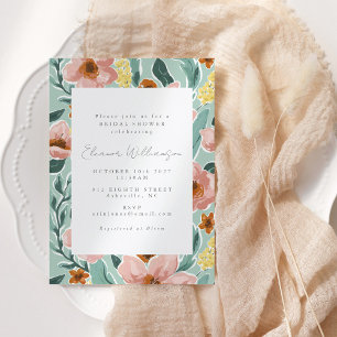 Invitación Ducha de Boda Floral Rosa con Menta Salvia