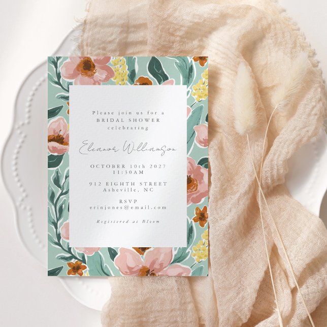 Invitación Ducha de Boda Floral Rosa con Menta Salvia (Subido por el creador)