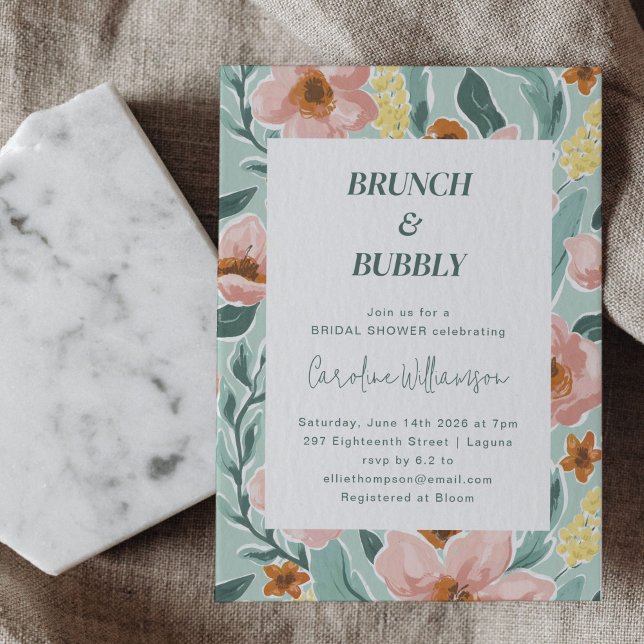 Invitación Ducha de Boda Floral Rosa con Menta Salvia (Subido por el creador)