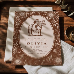 Invitación Ducha de Boda Floral Rústica de Caballo Occidental
