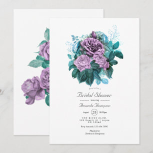 Invitación Ducha de Boda Floral Turquesa y Lavanda
