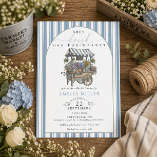 Invitación Ducha de Boda Fresca del Mercado con Rayas Azules