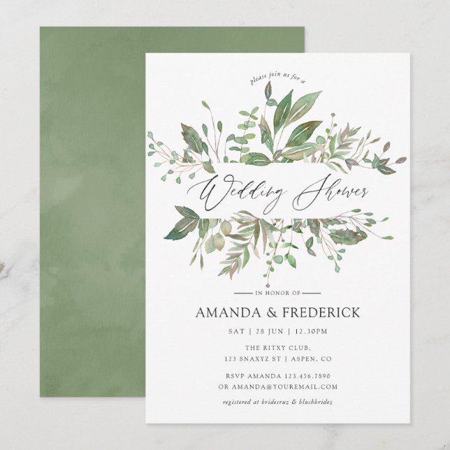 Invitación Ducha de Boda Geométrica con Verdor (Anverso / Reverso)