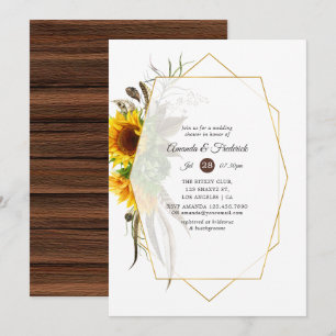 Invitación Ducha de Boda Geométrica de Girasoles Rústicos