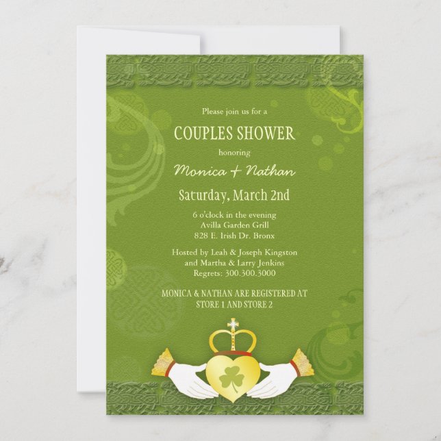 Invitación Ducha de Boda irlandés Claddagh Heart (Anverso)