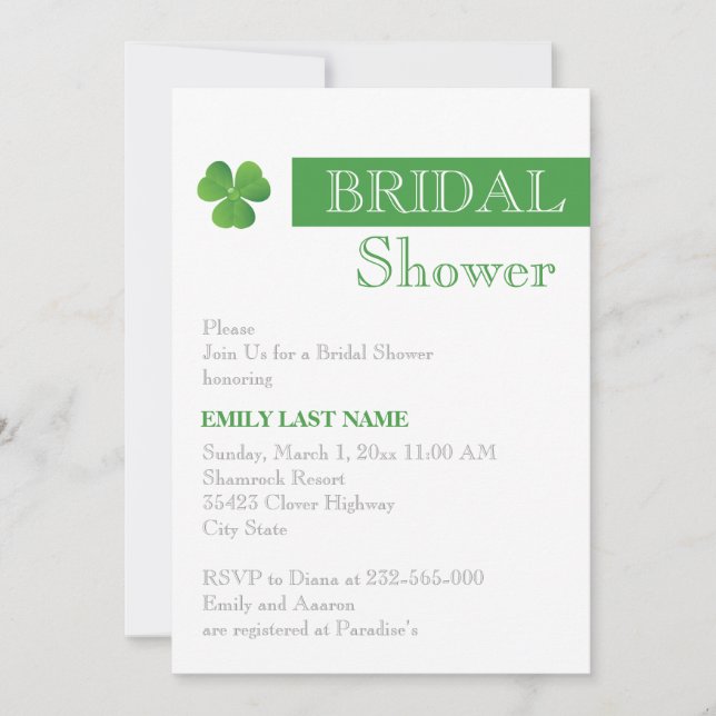 Invitación Ducha de boda irlandesa de rayas y trébol verde (Anverso)