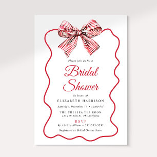 Invitación Ducha de Boda Lazo Coqueto de Rayas Rojas