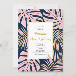 Invitación Ducha de boda marina rosa con hojas tropicales
