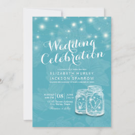 Invitación Ducha de boda Mason Jar String Luces Floral Azul