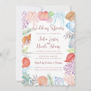 Invitación Ducha de boda moderna en la playa con conchas de c