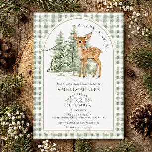 Invitación Ducha de Boda Neutral en Sexo Oh Ciervo Gingham Ve