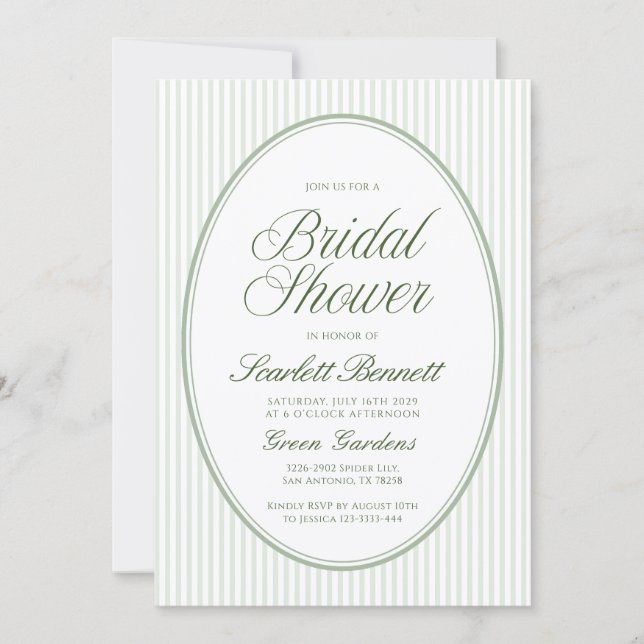 Invitación Ducha de Boda Oval Verde Striped (Anverso)
