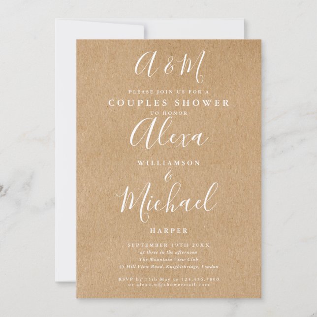 Invitación Ducha de Boda para Parejas con Monograma en Script (Anverso)